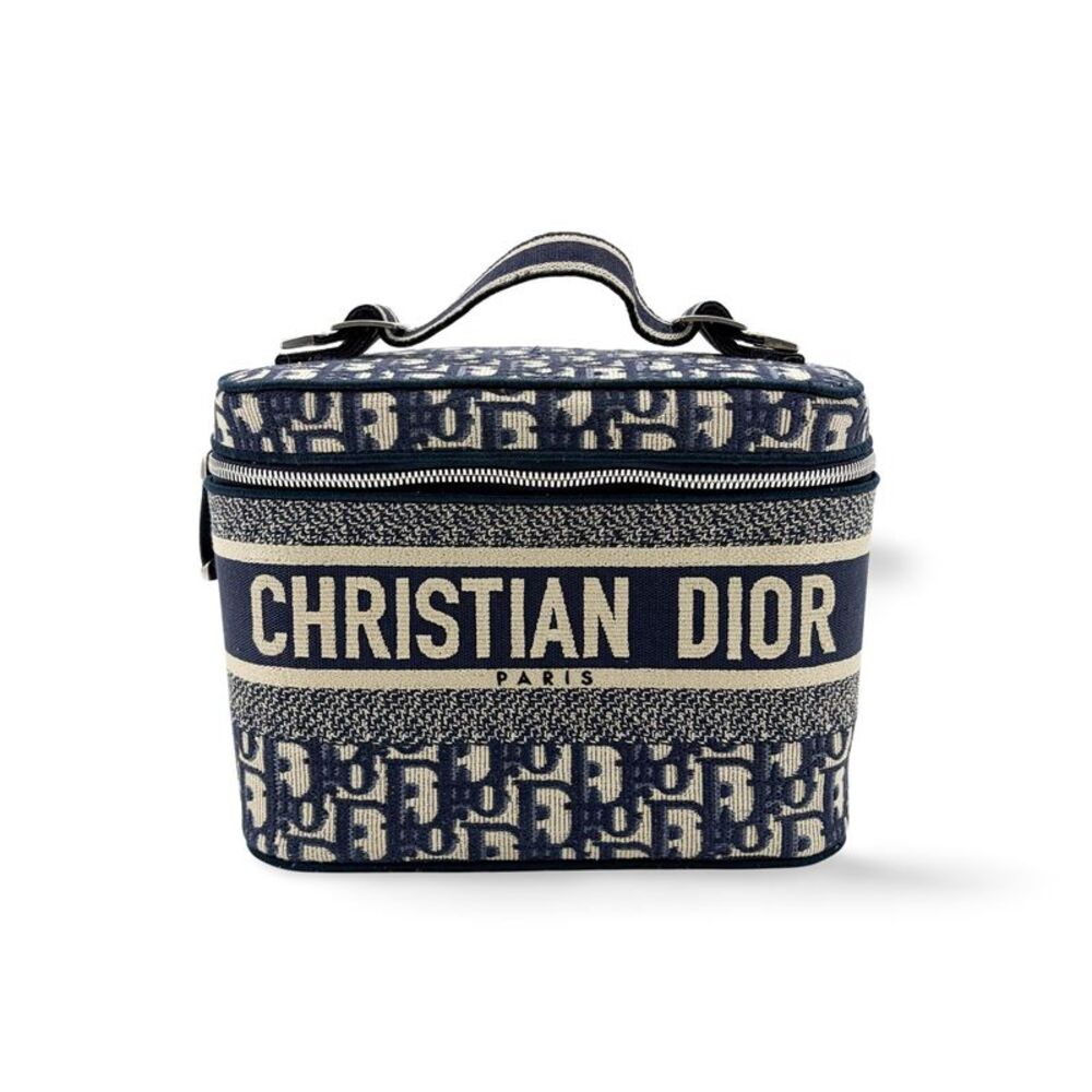 Christian Dior Diortravel Vanity Case Oblique Canvas Navy Canvas Handbag